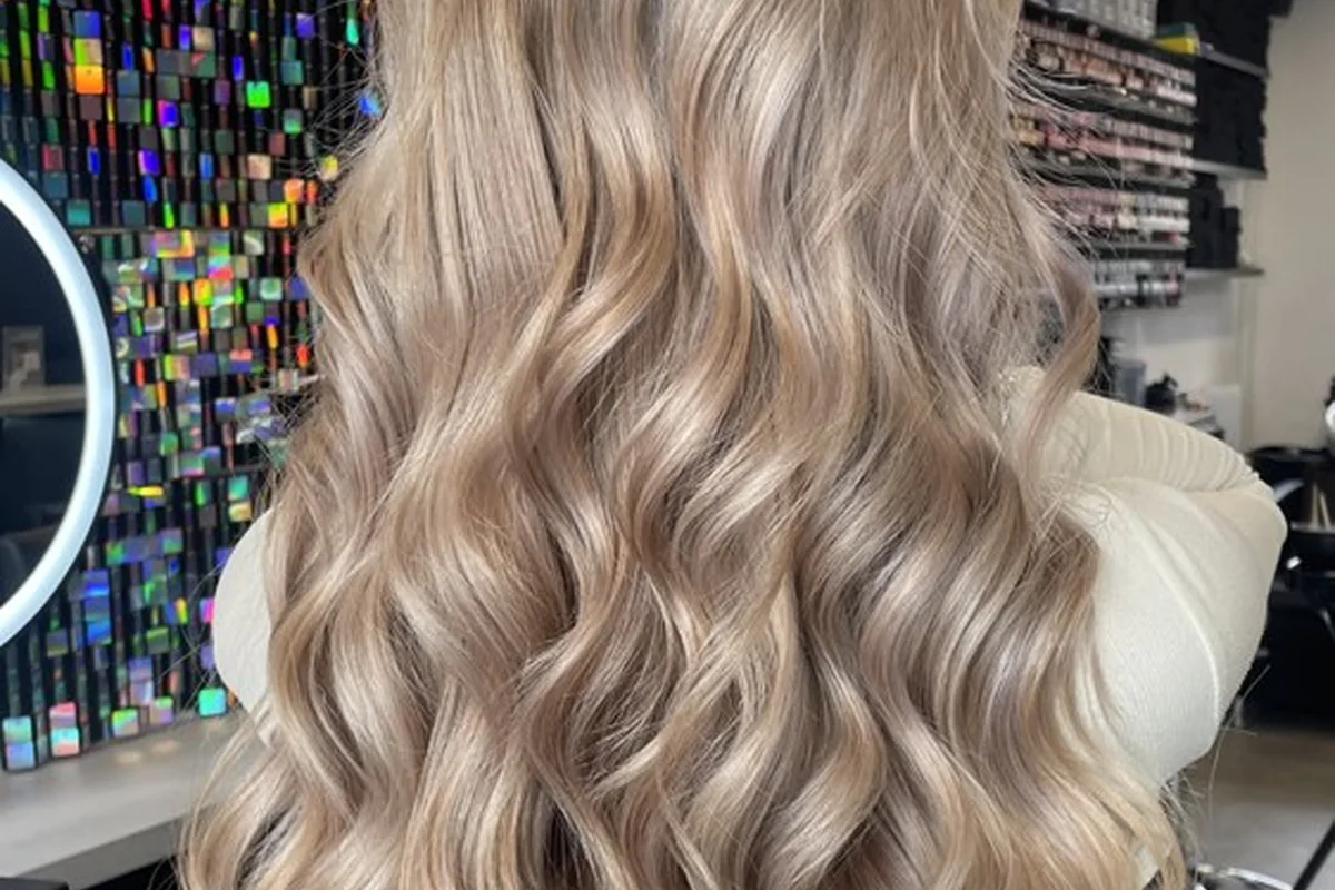 Long dimensional blonde hair styled in waves